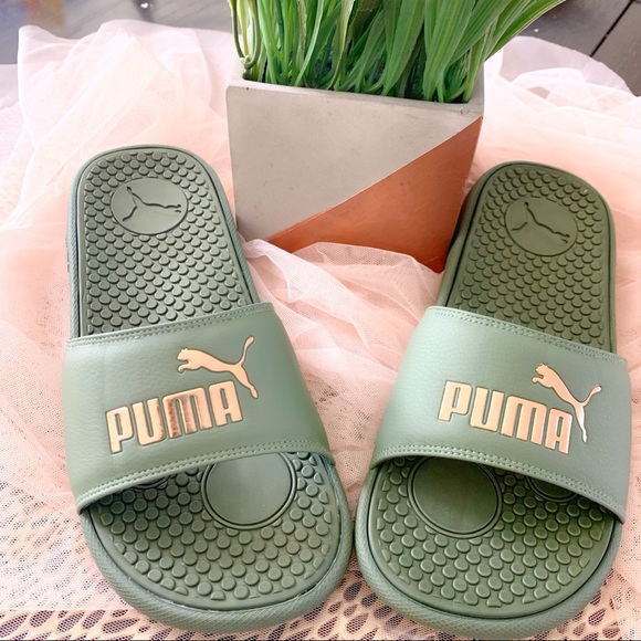 olive green puma slides